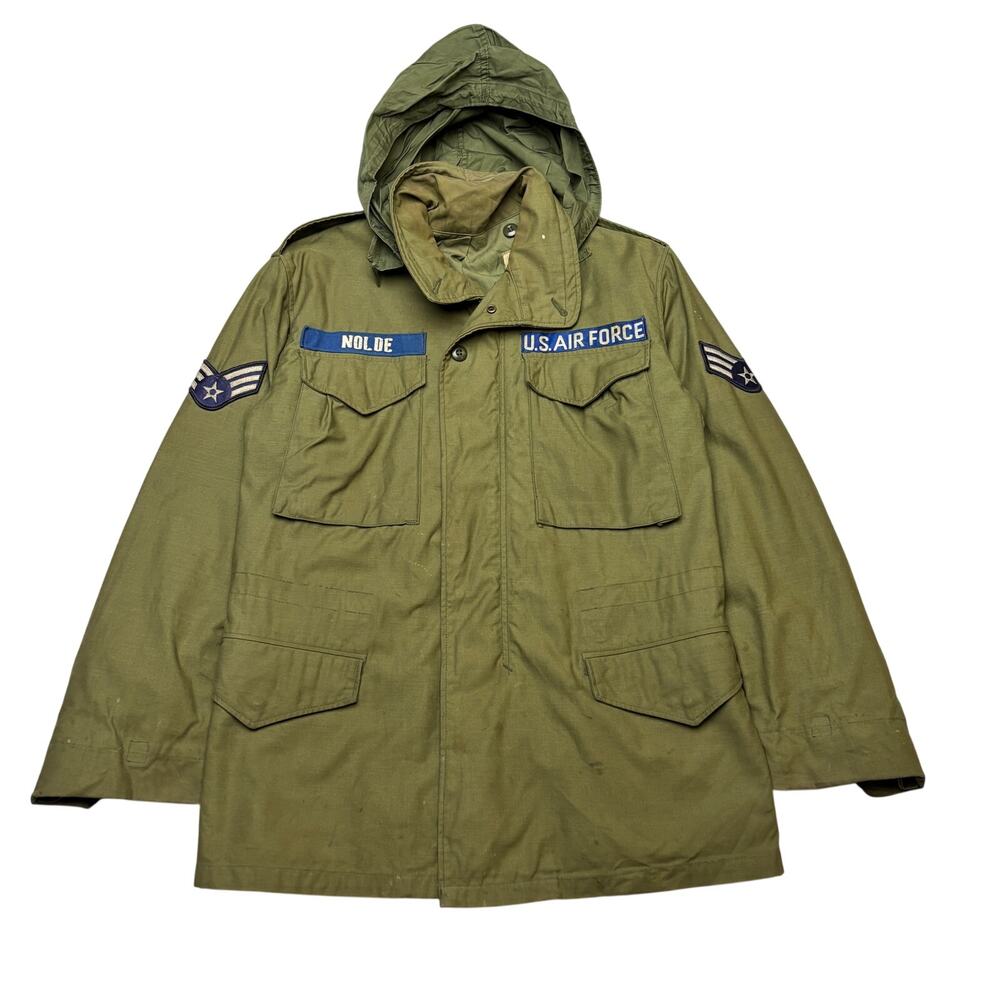 Vintage 70s M65 Hooded Cold Weather Field Jacket Men's Small OG 107 Patches USAF